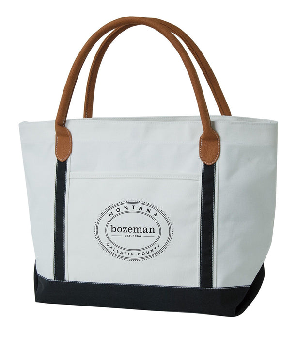 18 Oz. Canvas Boat Tote With Vegan Leather Handles Printed with a Customizable OVAL COLLECTION Design
