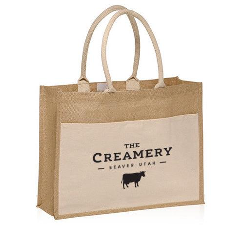 Jute Canvas Pocket Tote with Velcro Customized with your Brand or Logo