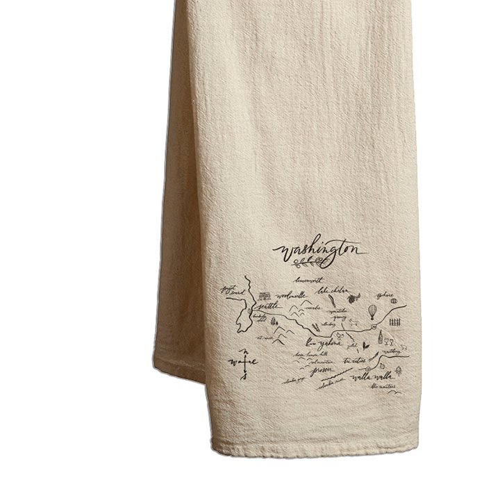 Tea Towel Washington Calligraphy Map - Mercantile 12