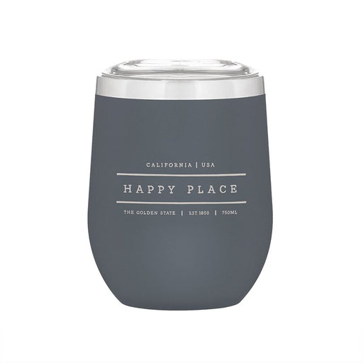 Stemless Stainless Steel Powder Coated Wine Cup California Happy Place Gray - Mercantile 12