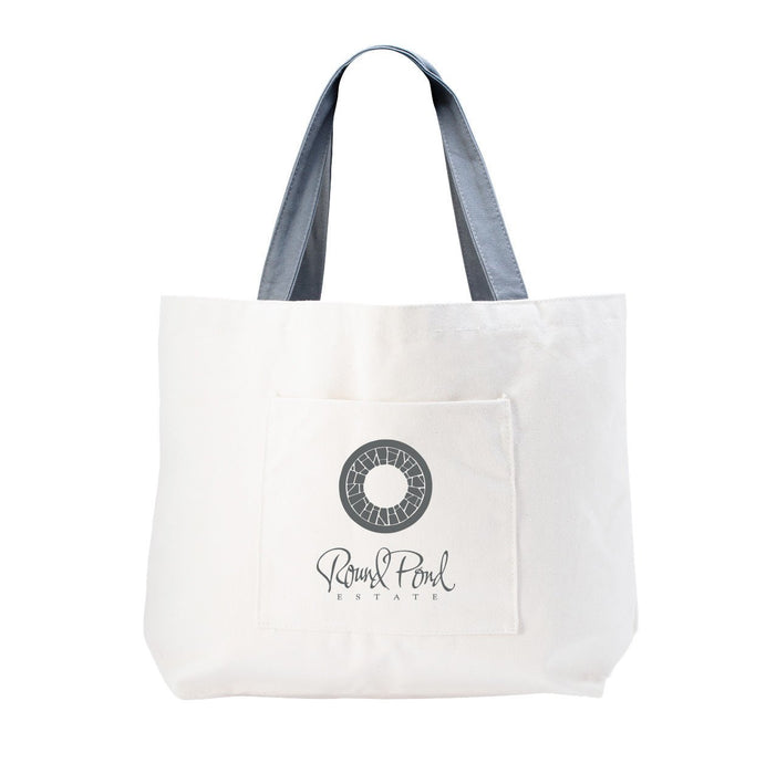 18 Oz. Heavyweight Canvas Tote Lined Grey Stripe with Front Pocket Customized with your Brand or Logo
