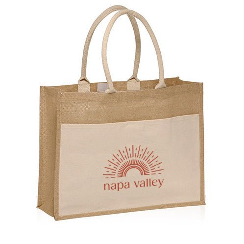 Jute Canvas Pocket Tote with Velcro Printed with a Customizable SUNSHINE COLLECTION Design