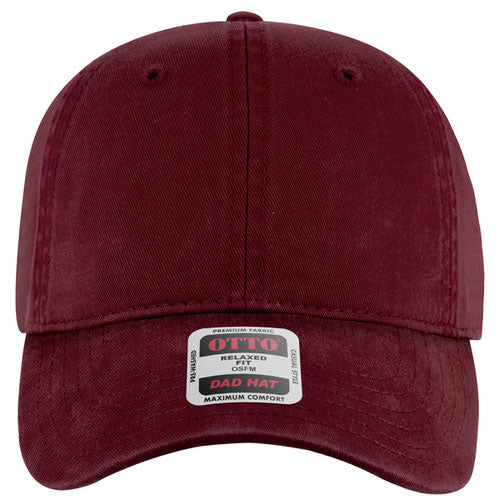 Burgundy Maroon baseball cap with a label on a white background