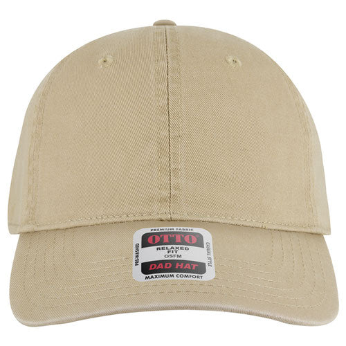 Khaki cap with a visible brand label on a white background
