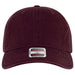 Maroon baseball cap with a label on a white background