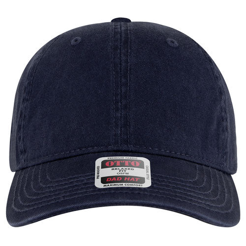 Navy blue cap with a label on a white background