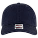 Navy blue cap with a label on a white background