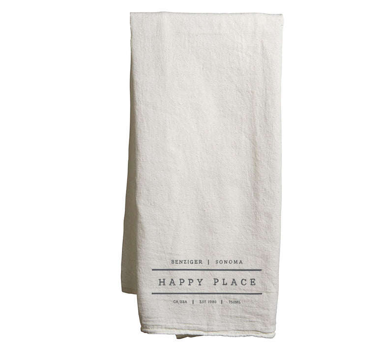 Custom HAPPY PLACE Flour Sack Tea Towels - White