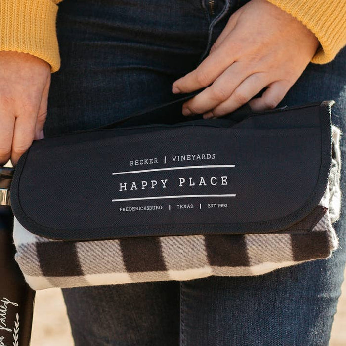 Plaid Picnic Blanket Printed with a Customizable HAPPY PLACE COLLECTION Design