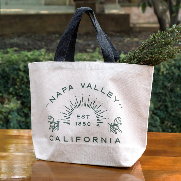 Custom Wholesale 20 Oz. Heavyweight Canvas Tote with Black Webbing Handles Printed in a ADIRONDACK COLLECTION Design