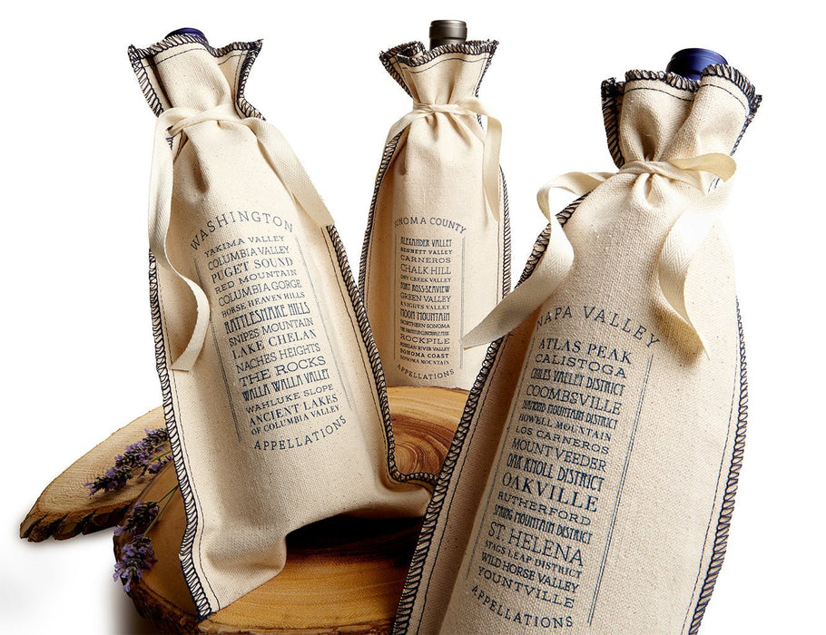 10 Oz. Cotton Tie Coverstitch Wine Gift Bag in a Customizable APPELLATIONS Design