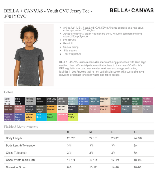 Bella + Canvas Unisex 3.6 Oz. Youth CVC Jersey Tee