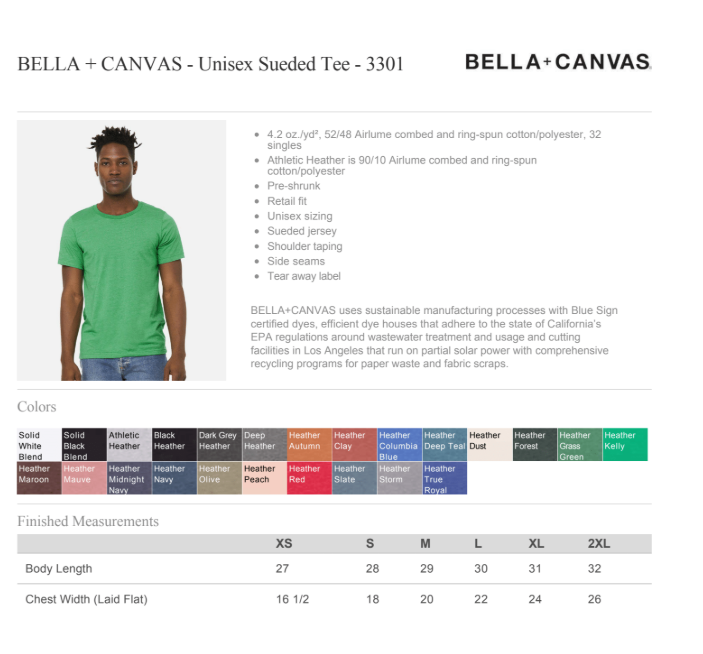 Bella + Canvas Unisex 4.2 Oz. Unisex Sueded Tee Printed with a Customizable VISTA COLLECTION Design