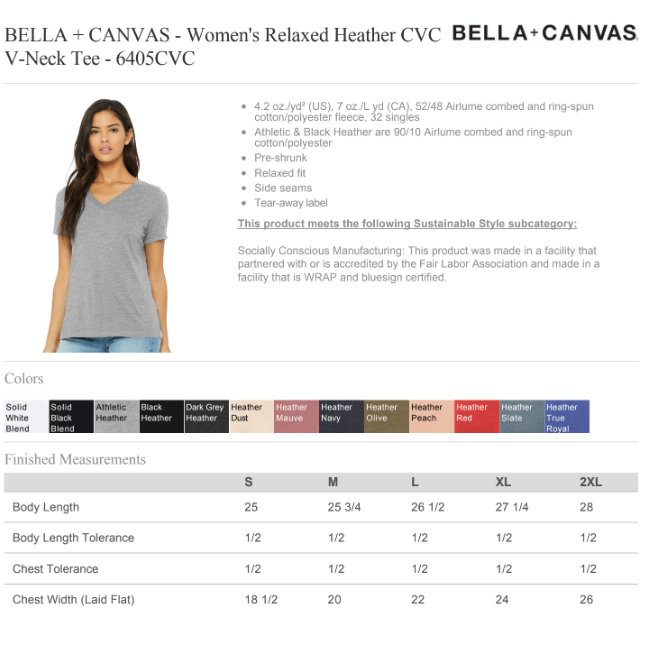 Bella + Canvas Ladies 4.2 Oz. Relaxed Hthr CVC Jersey V-Neck Poly Cotton T-Shirt  Printed with a Customizable BLOCK SPORT COLLECTION Design