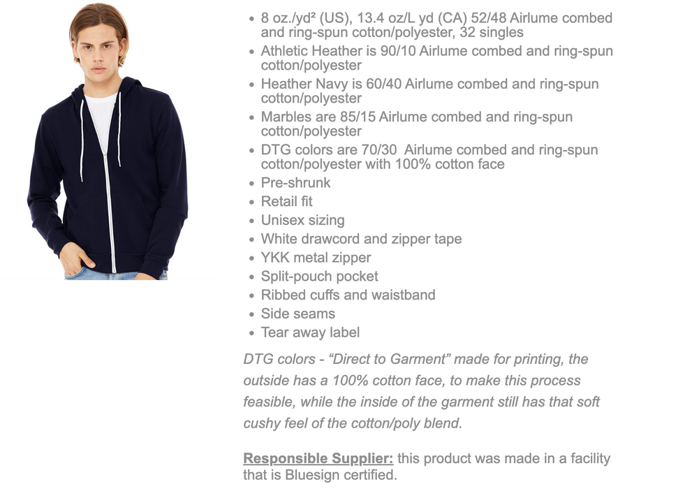 Custom CABIN BELLA+CANVAS Unisex 8 Oz. Sponge Fleece Full-Zip Hoodie Sweatshirt