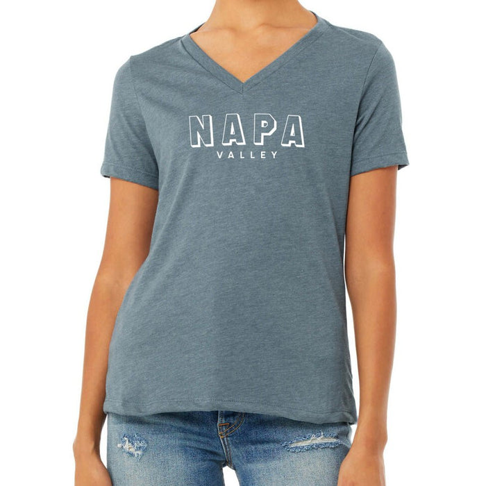 Bella + Canvas Ladies 4.2 Oz. Relaxed Hthr CVC Jersey V-Neck Poly Cotton T-Shirt  Printed with a Customizable BLOCK SPORT COLLECTION Design