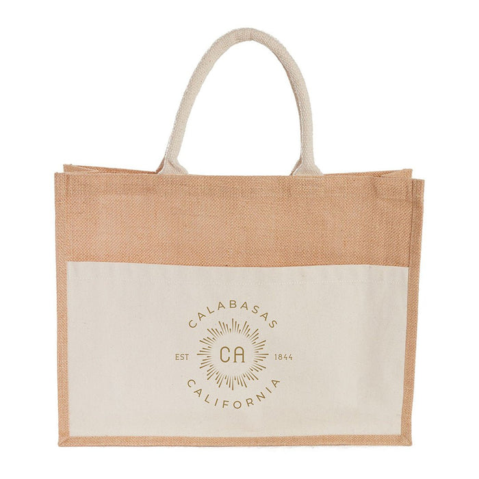 Custom Wholesale Jute Canvas Pocket Tote with Velcro