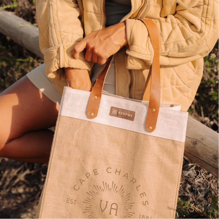 Custom BURST Leather Keep Me Jute Tall Tote