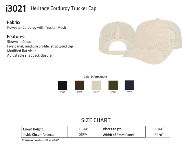 Custom LUCKY Cap America Heritage Corduroy Trucker Cap