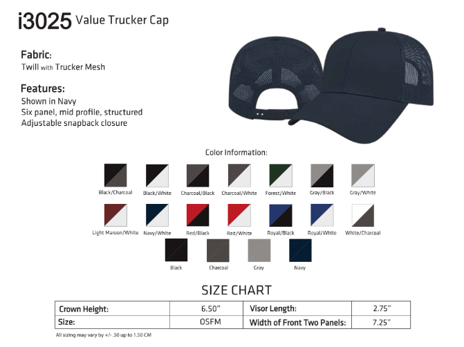 Custom Wholesale Cap America Twill 6 Panel Mid Profile Mesh Back Value Trucker Cap