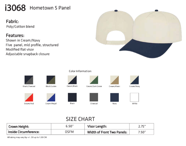 Custom Wholesale Cap America Poly/cotton 5 Panel Mid Profile Structured Hometown Cap Printed in ADIRONDACK Collection