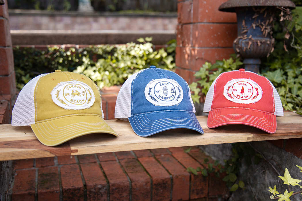 Custom COASTAL Cap America Unisex Pigment Dyed Trucker with Cap with Embroidered Frayed Patch