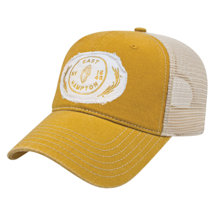Custom COASTAL Cap America Unisex Pigment Dyed Trucker with Cap with Embroidered Frayed Patch