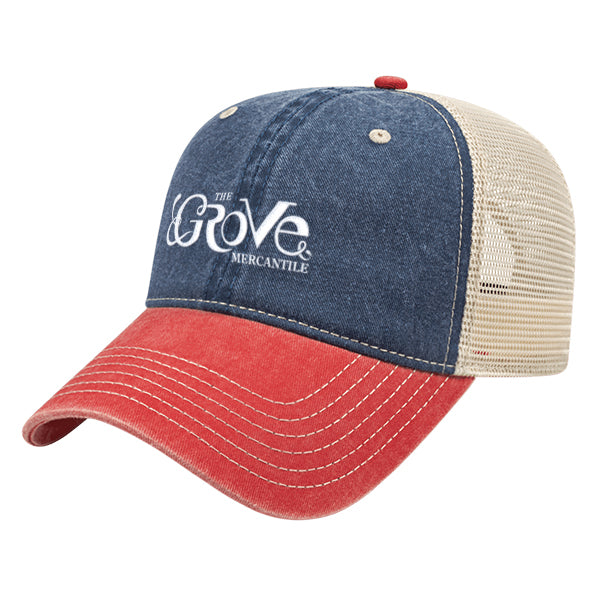 Custom BRAND / LOGO Cap America Pigment Dyed Trucker Cap with Woven Patch Marrowed Label