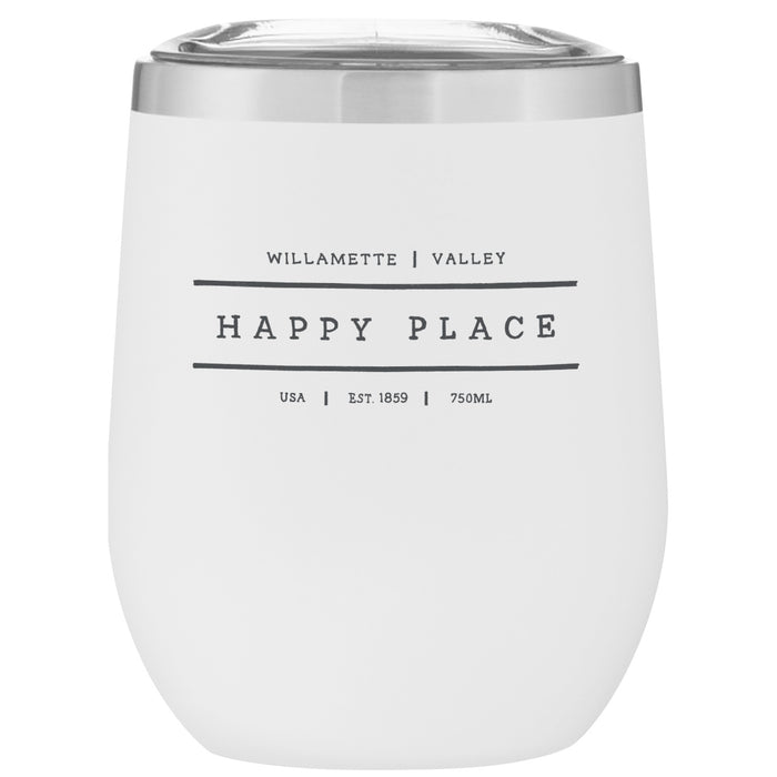 12 Oz. Stainless Insulated Stemless Wine Cup Printed with a Customizable HAPPY PLACE Design