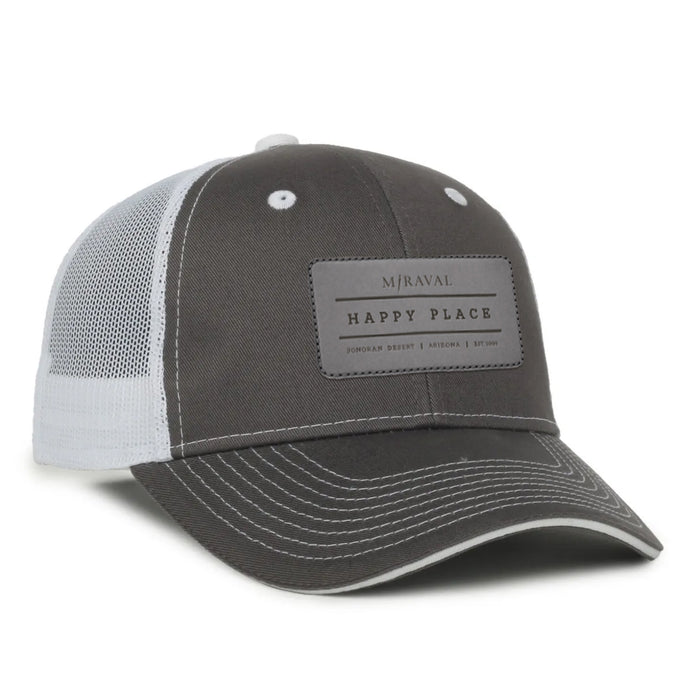Custom HAPPY PLACE Outdoor Cap Garment Washed Trucker Cap