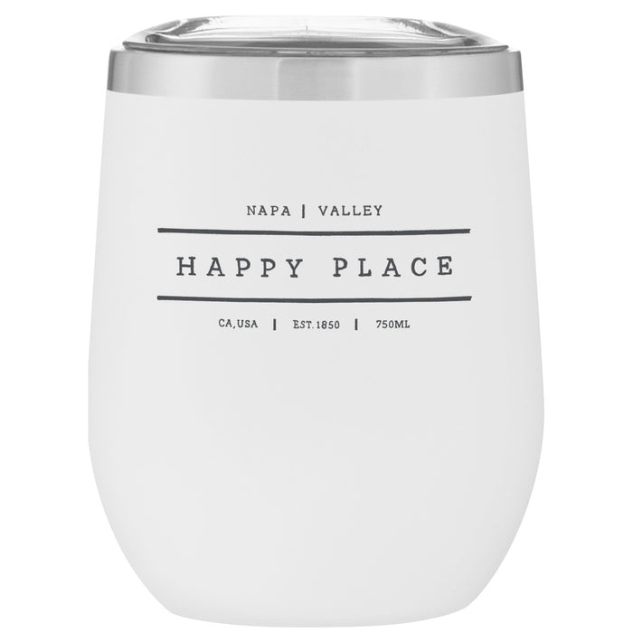 12 Oz. Stainless Insulated Stemless Wine Cup Printed with a Customizable HAPPY PLACE Design