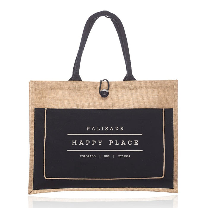 Custom Wholesale Jute Tote with Colored Canvas Pocket