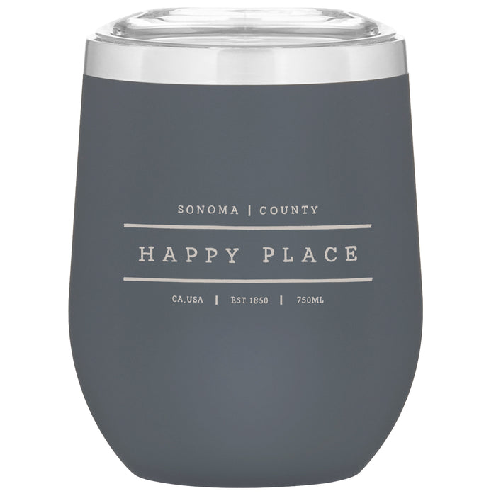 12 Oz. Stainless Insulated Stemless Wine Cup Printed with a Customizable HAPPY PLACE Design