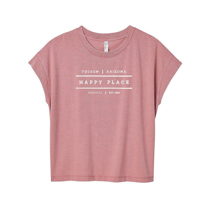 Live & Tell Ladies 5.7 Oz. Relaxed Deep Crew Neck Drop Shoulder Short Sleeve Vintage Wash Jersey T-Shirt Printed with a Customizable HAPPY PLACE COLLECTION Design