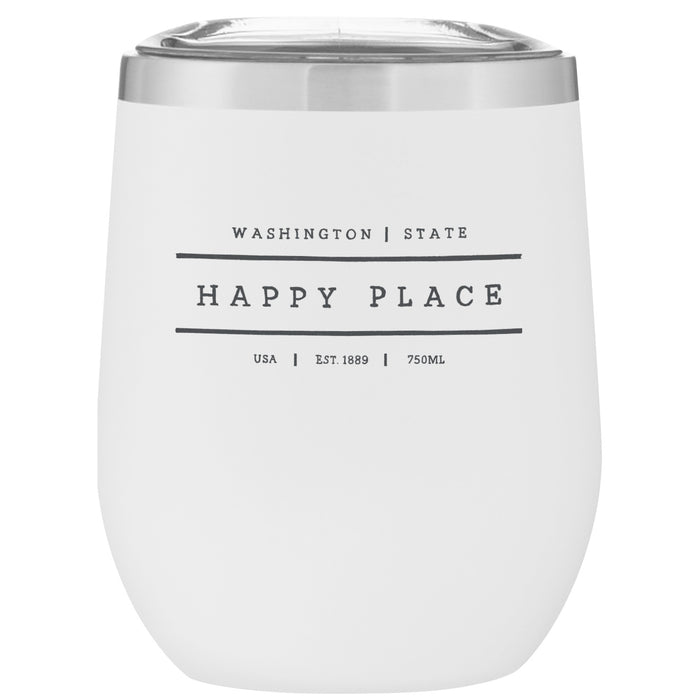 12 Oz. Stainless Insulated Stemless Wine Cup Printed with a Customizable HAPPY PLACE Design