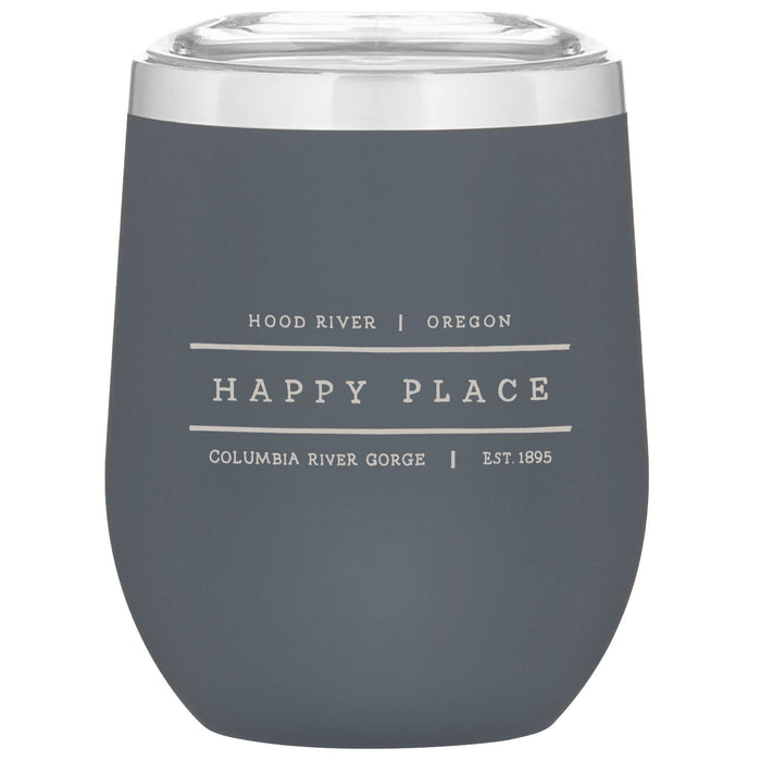 12 Oz. Stainless Insulated Stemless Wine Cup Printed with a Customizable HAPPY PLACE Design