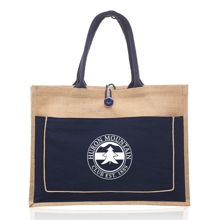 Custom Wholesale Jute Tote with Colored Canvas Pocket