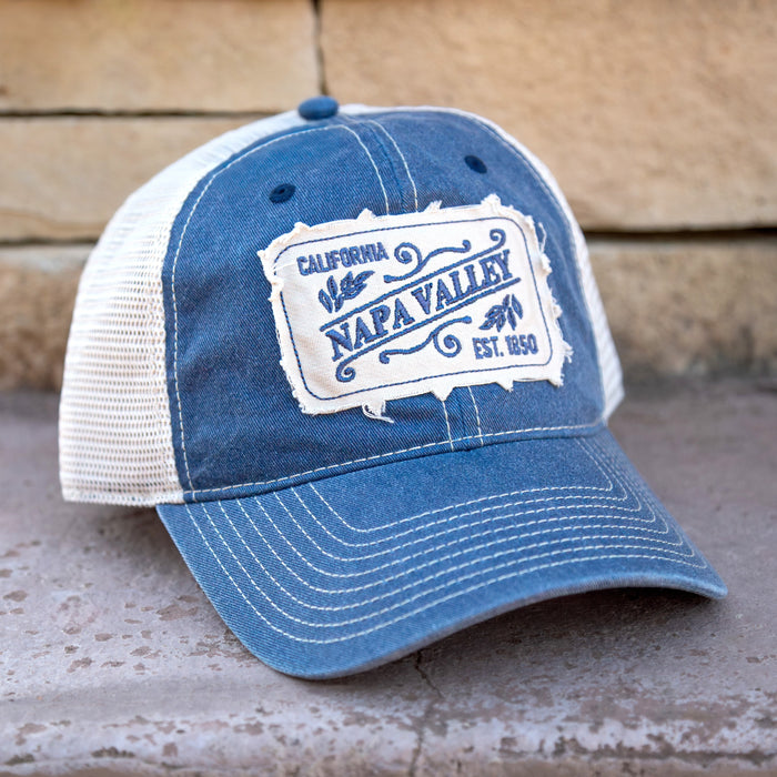 Custom SLANT Cap America Unisex Pigment Dyed Trucker with Cap Woven Patch Merrowed Label