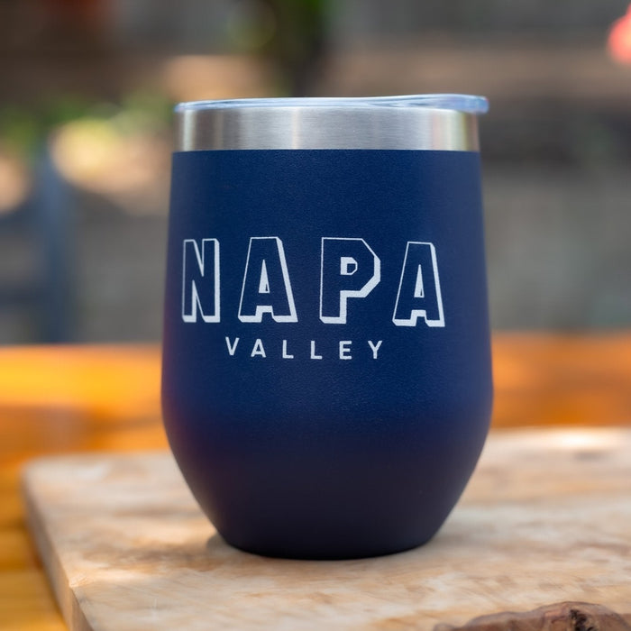 Custom Wholesale 12 Oz. Stainless Insulated Stemless Wine Cup Printed in BLOCK SPORT Design