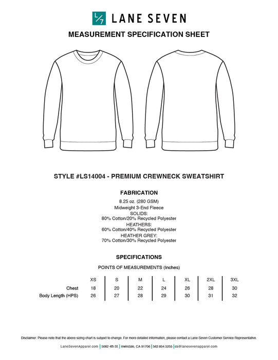 Lane Seven Unisex Premium 8.25 oz Crewneck Printed with a Customizable BLOCK SPORT COLLECTION Design