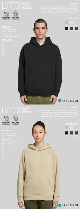 Custom Wholesale Lane Seven Unisex 16.5 Oz. Heavy Core Hoodie Printed in LUCKY Collection Design