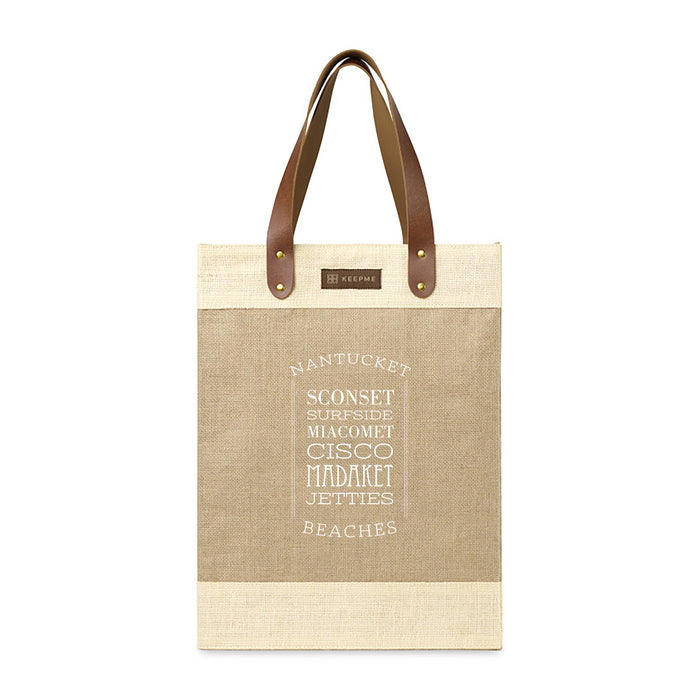 Custom LIST Leather Keep Me Tall Jute Tote