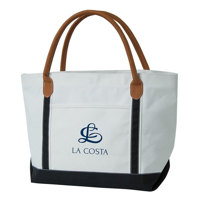 Custom Wholesale 18 Oz. Canvas Boat Tote With Vegan Leather Handles
