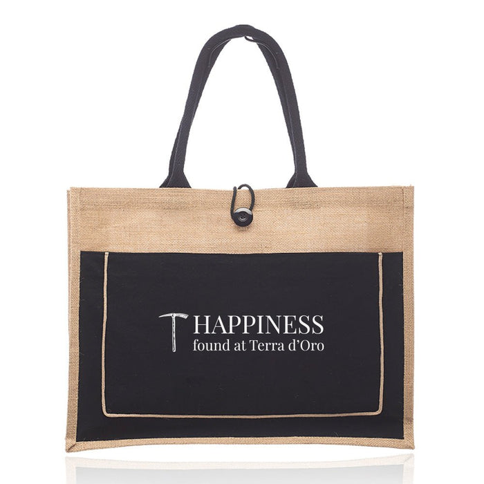 Custom Wholesale Jute Tote with Colored Canvas Pocket