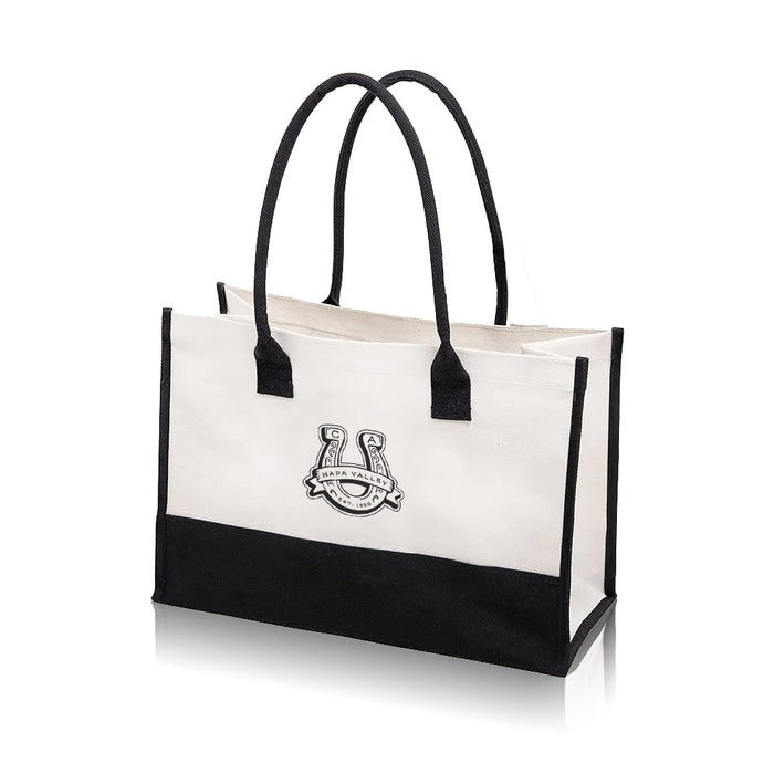 Custom Wholesale 20 Oz. Cabana Tote Black Handles Printed in LUCKY COLLECTION Design