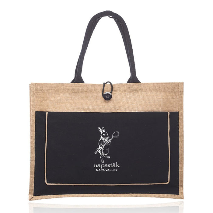 Custom Wholesale Jute Tote with Colored Canvas Pocket