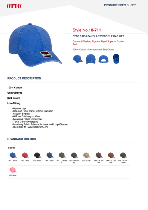Custom SUNDAY Otto Cap Washed Cotton Pigment Dyed Superior Cotton Twill Dad Cap
