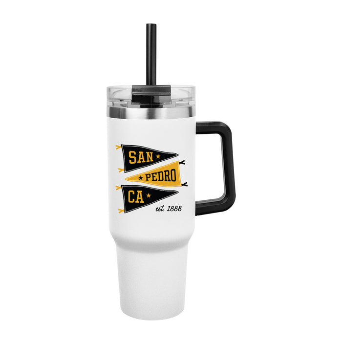 Custom Wholesale 40 oz Insulated Stainless Steel Tumbler with Handle Printed in PENNANT Design