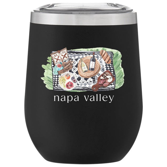 12 Oz. Stainless Insulated Stemless Wine Cups Printed with a PICNIC COLLECTION Design