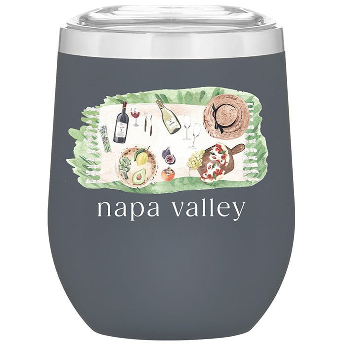 12 Oz. Stainless Insulated Stemless Wine Cups Printed with a PICNIC COLLECTION Design